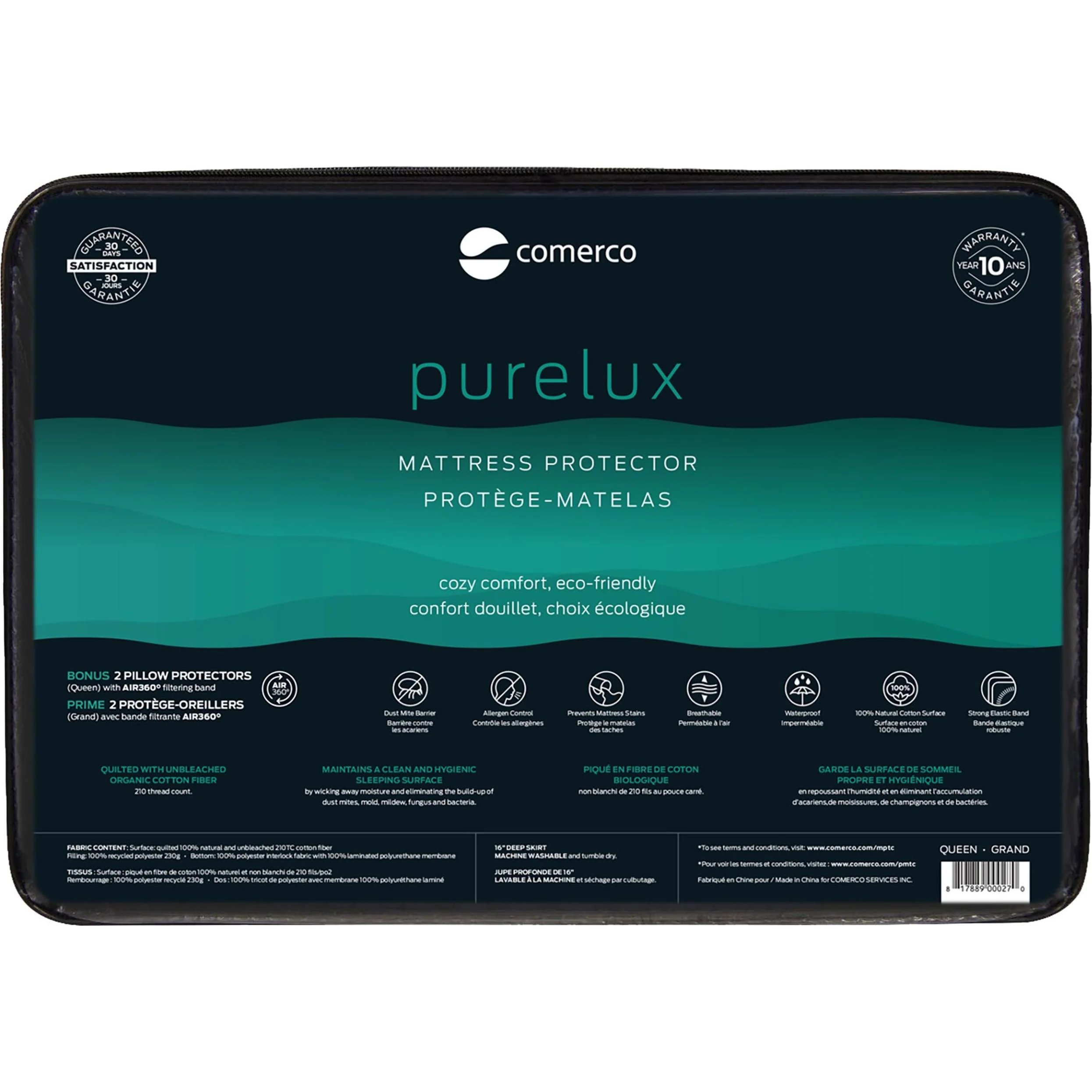 Comerco Protection pour matelas Grand Protège-matelas Purelux - 100% imperméable (Grand)