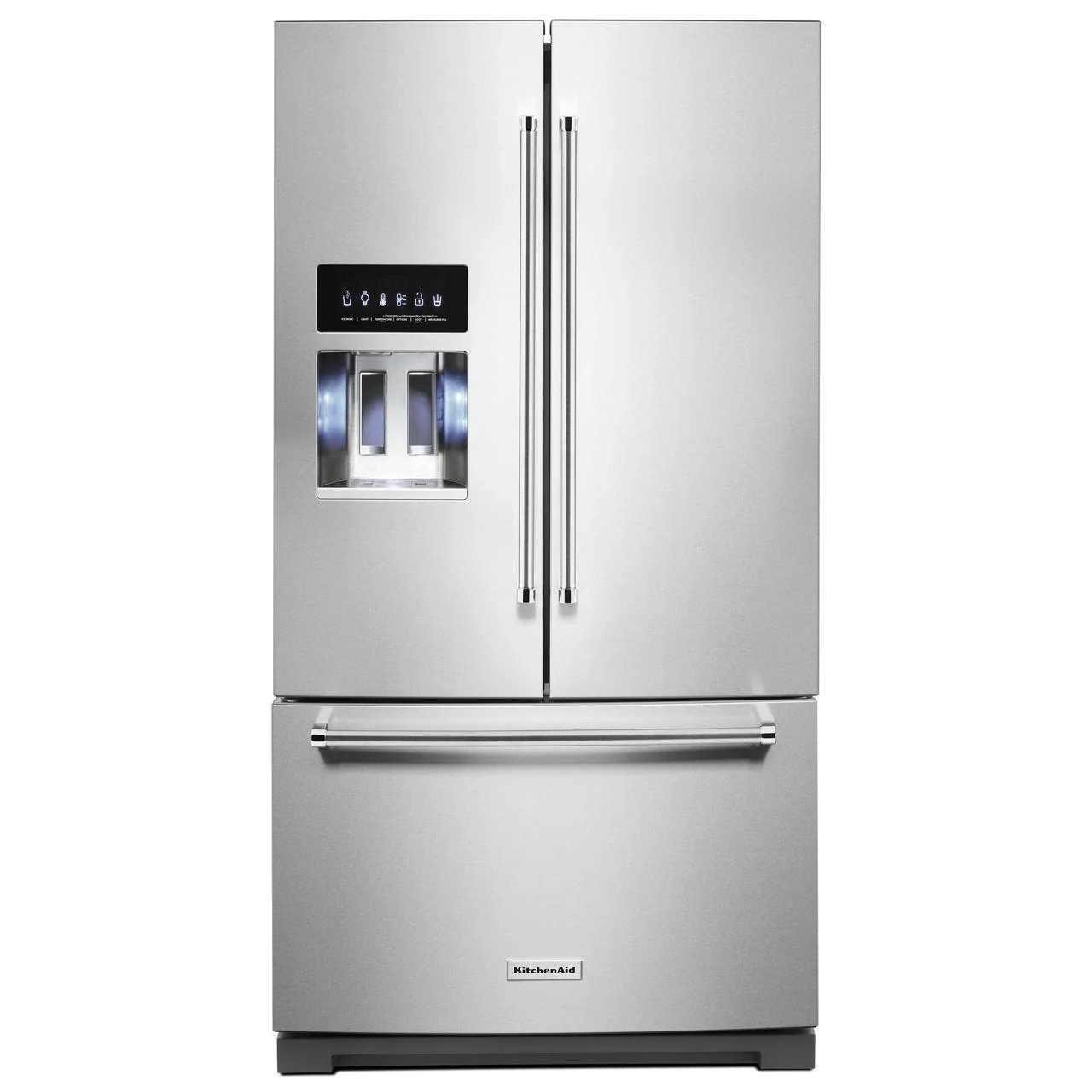 Germain Larivière Réfrigérateur trois portes avec porte à deux battants amovible de 36 po, 26,8 pi cu avec distributeur externe de glaçons et d'eau KitchenAid KRFF507HPS- Vente finale - Modèle de plancher - Vendu tel quel