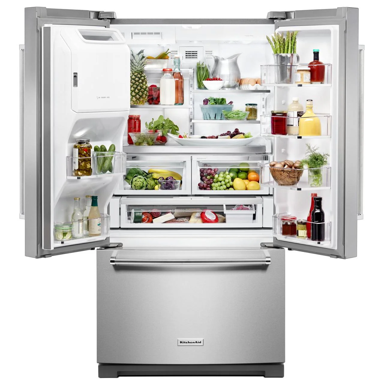 Germain Larivière Réfrigérateur trois portes avec porte à deux battants amovible de 36 po, 26,8 pi cu avec distributeur externe de glaçons et d'eau KitchenAid KRFF507HPS- Vente finale - Modèle de plancher - Vendu tel quel - Image 5