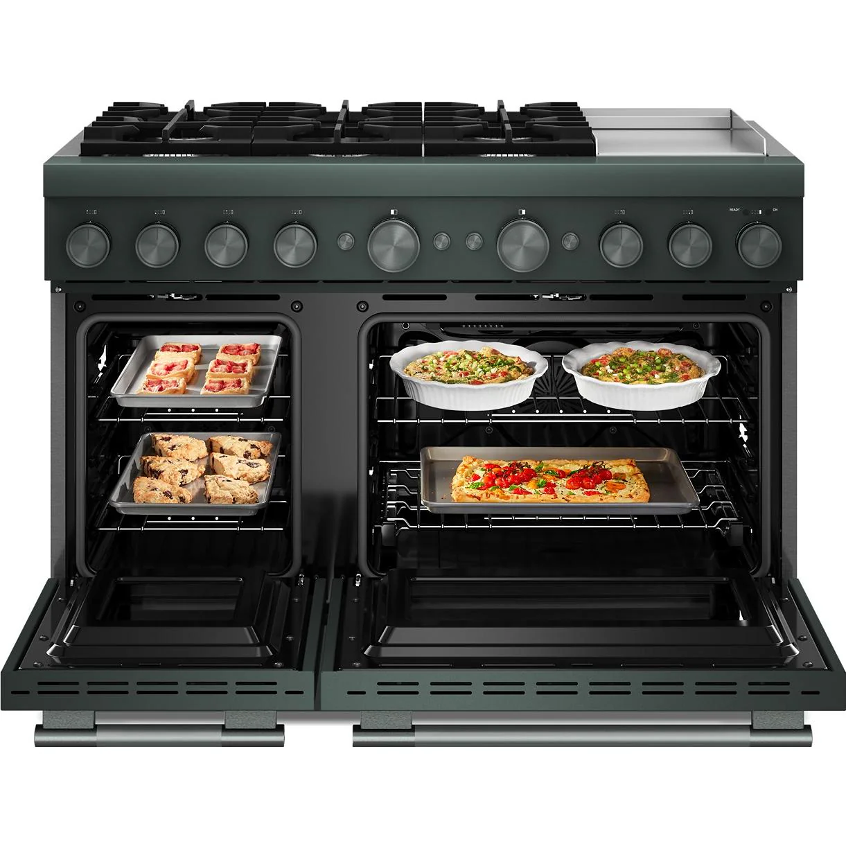 KitchenAid Cuisinière autoportante bi-énergie de style commercial de 48 pouces avec plaque chauffante KFDD948SJP - Image 2