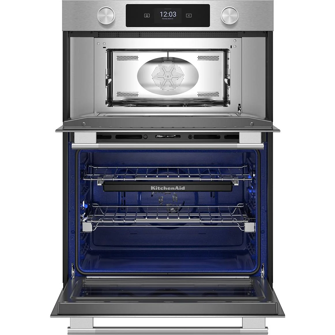 KitchenAid Four mural combiné encastré de 27 pouces avec four à micro-ondes avec technologie convection KOEC727SPS - Image 2