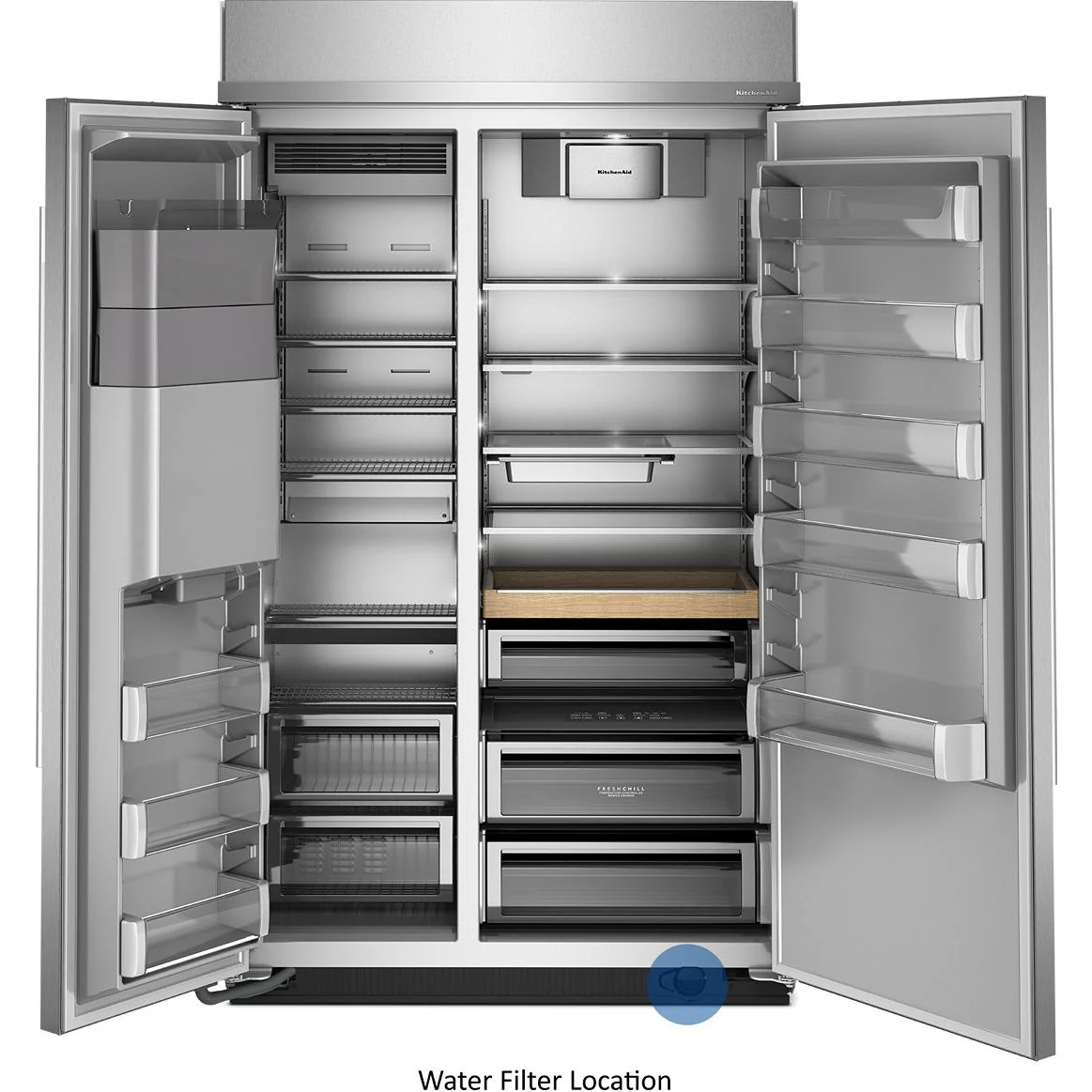 KitchenAid Réfrigérateur côte-à-côte intégré de 48 pouces, 29,4 pi. cu. avec distributeur d'eau et de glace externe KBSD748SPS - Image 2