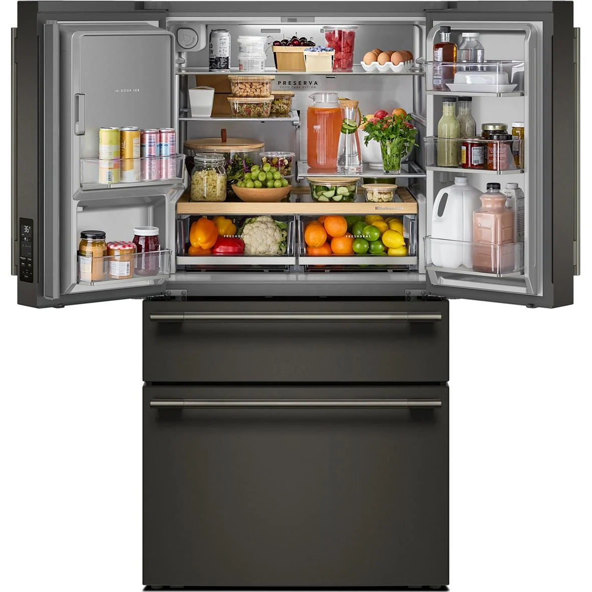 KitchenAid Réfrigérateur quatre portes avec porte à deux battants autoportant de 36 pouces, 29,51 pi. cu. avec distributeur d'eau et de glace - Image 2