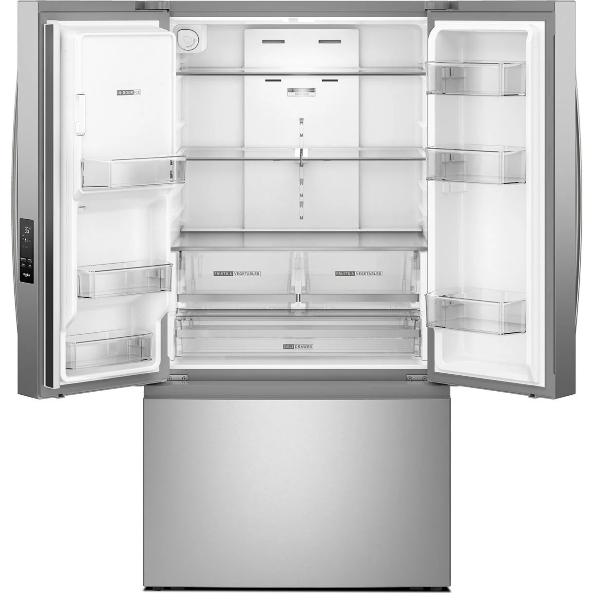 Whirlpool Réfrigérateur trois portes avec porte à deux battants autoportant de 36 pouces, 30 pi. cu. avec système distributeur d'eau et de glaçons externe WRFF3536SV - Image 16