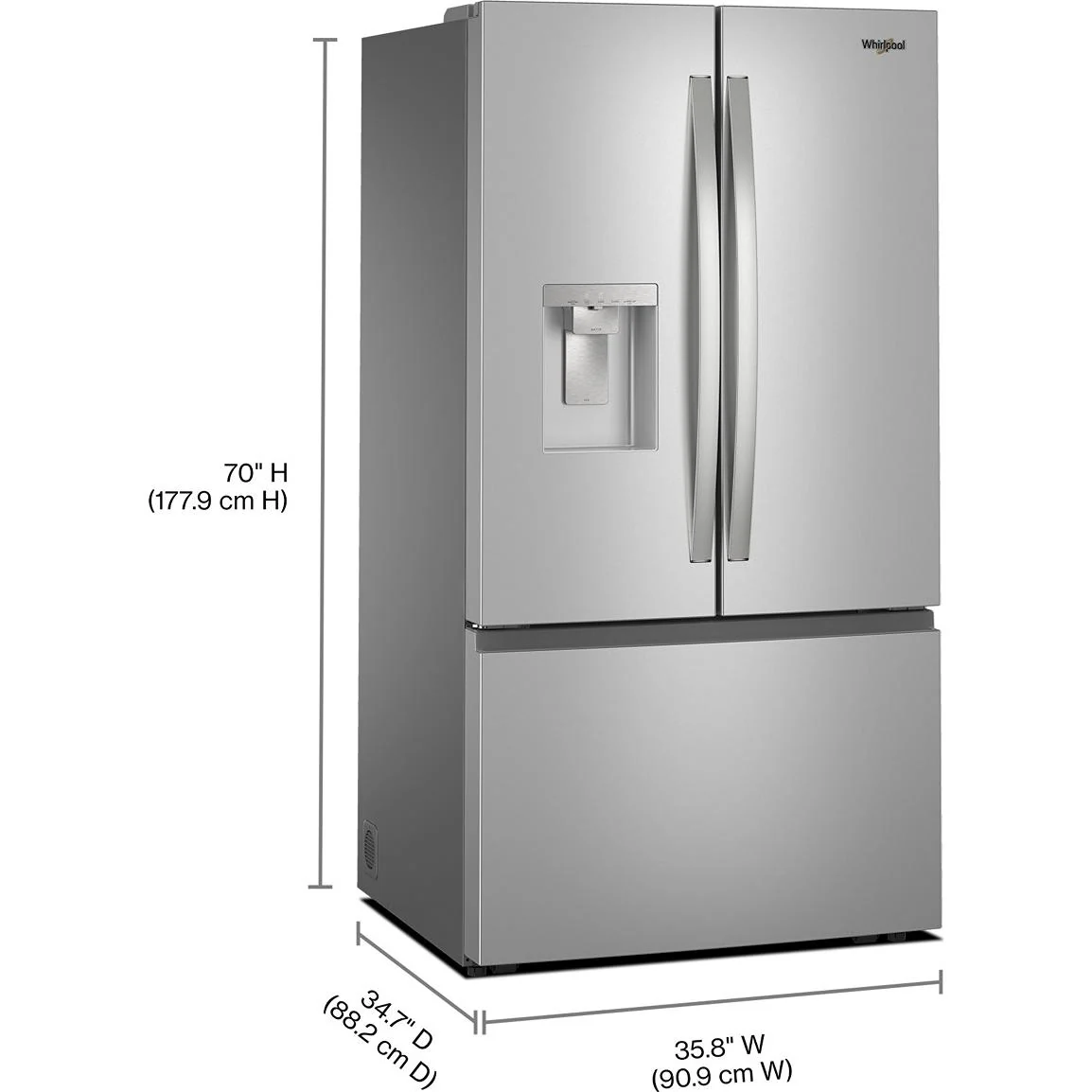 Whirlpool Réfrigérateur trois portes avec porte à deux battants autoportant de 36 pouces, 30 pi. cu. avec système distributeur d'eau et de glaçons externe WRFF3536SV - Image 21